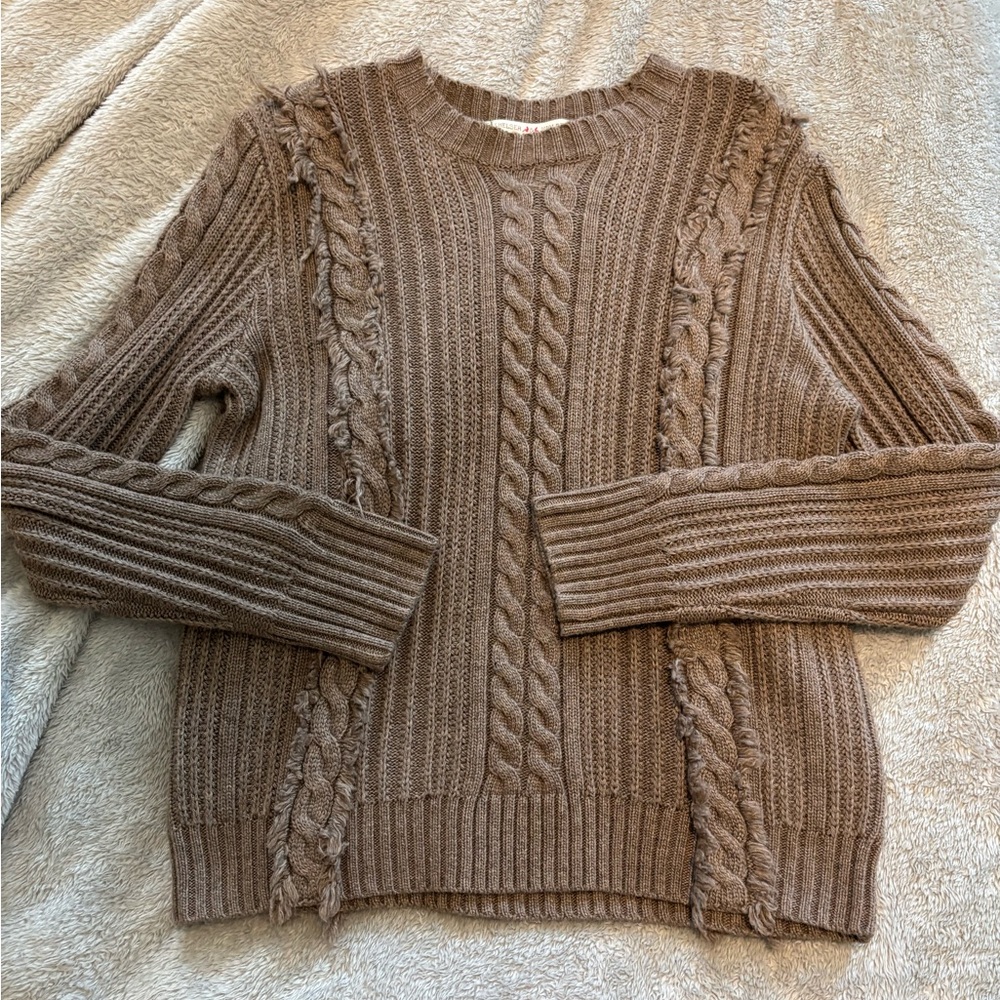 NWOT Brown cable knit crewneck sweater
